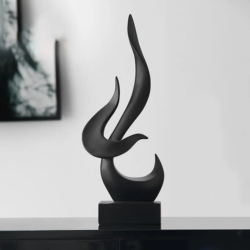 Escultura Abstrata de Chamas Em Resina Para Sala - Preto Casa Elège