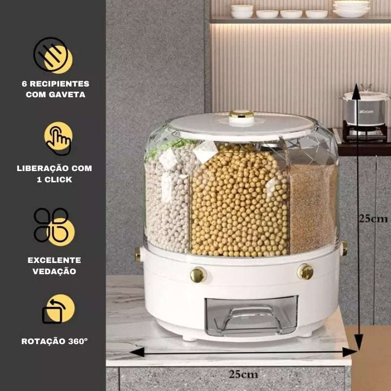 Dispensador Giratório De Alimentos Acrílico 6 Compartimentos - Casa Elège
