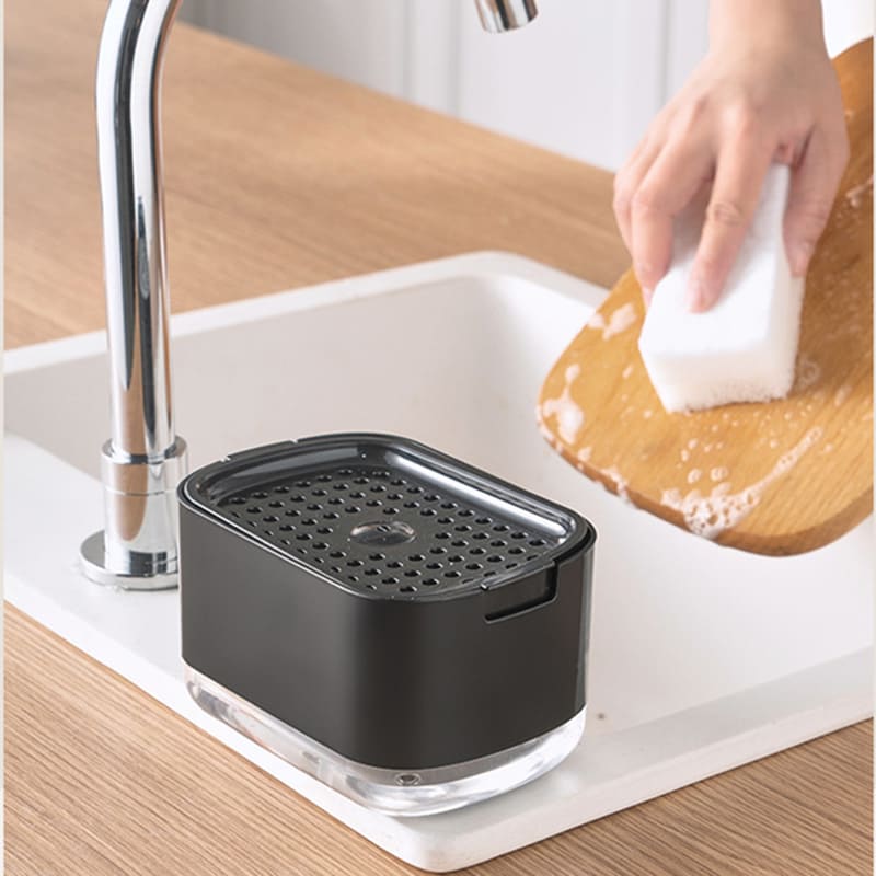 Dispenser de Detergente em Plástico com Porta-Esponja - Casa Elège
