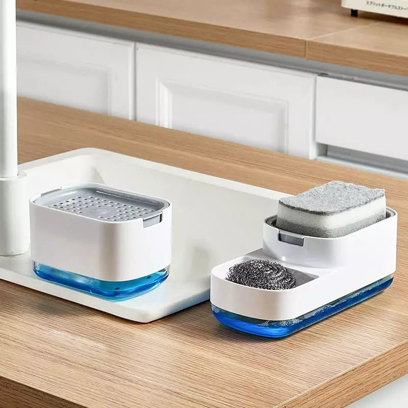 Dispenser de Detergente em Plástico com Porta-Esponja - Casa Elège