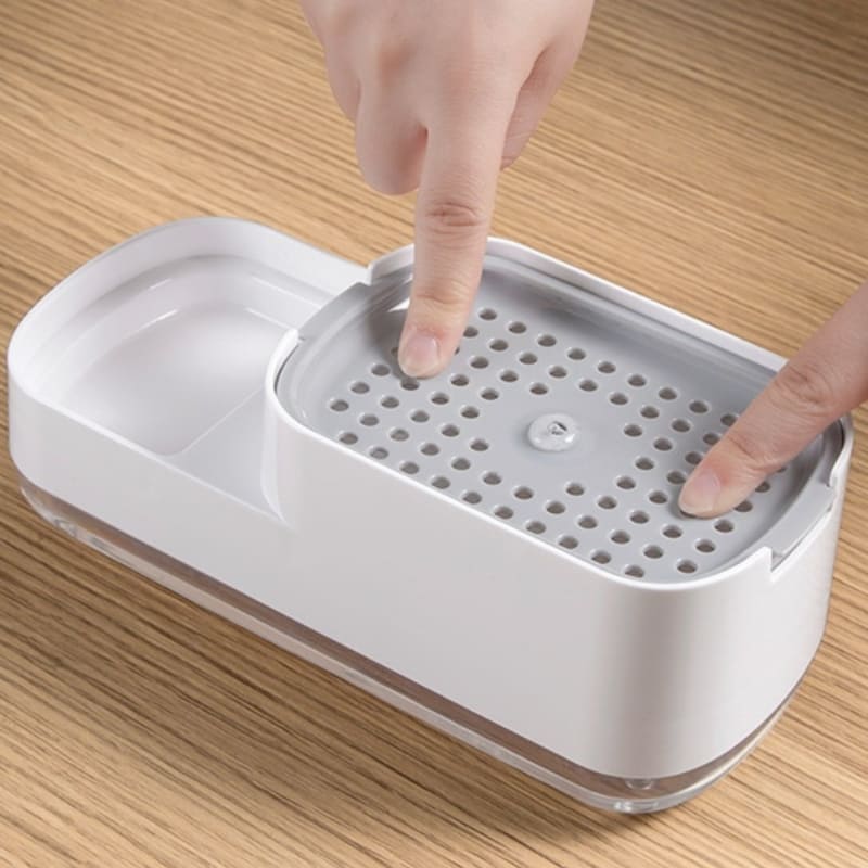 Dispenser de Detergente em Plástico com Porta-Esponja - Casa Elège