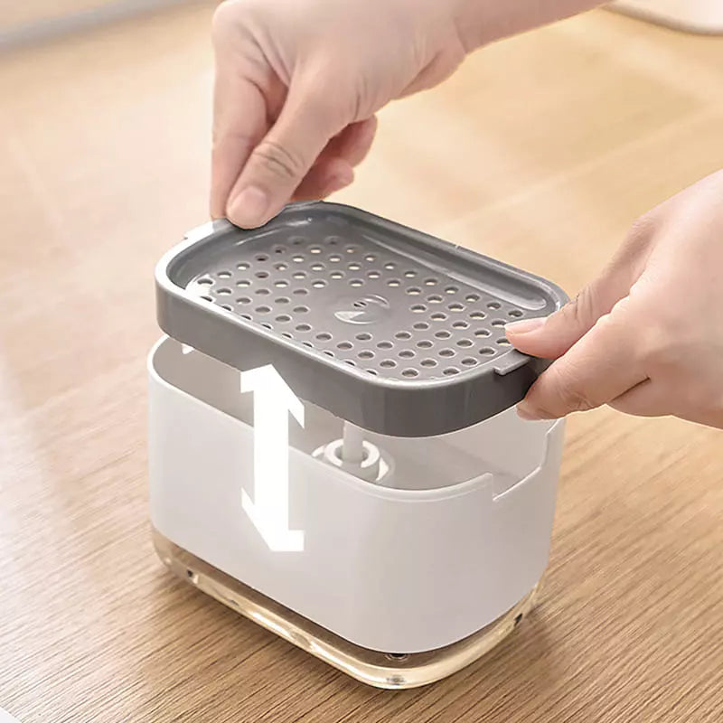 Dispenser de Detergente em Plástico com Porta-Esponja - Casa Elège
