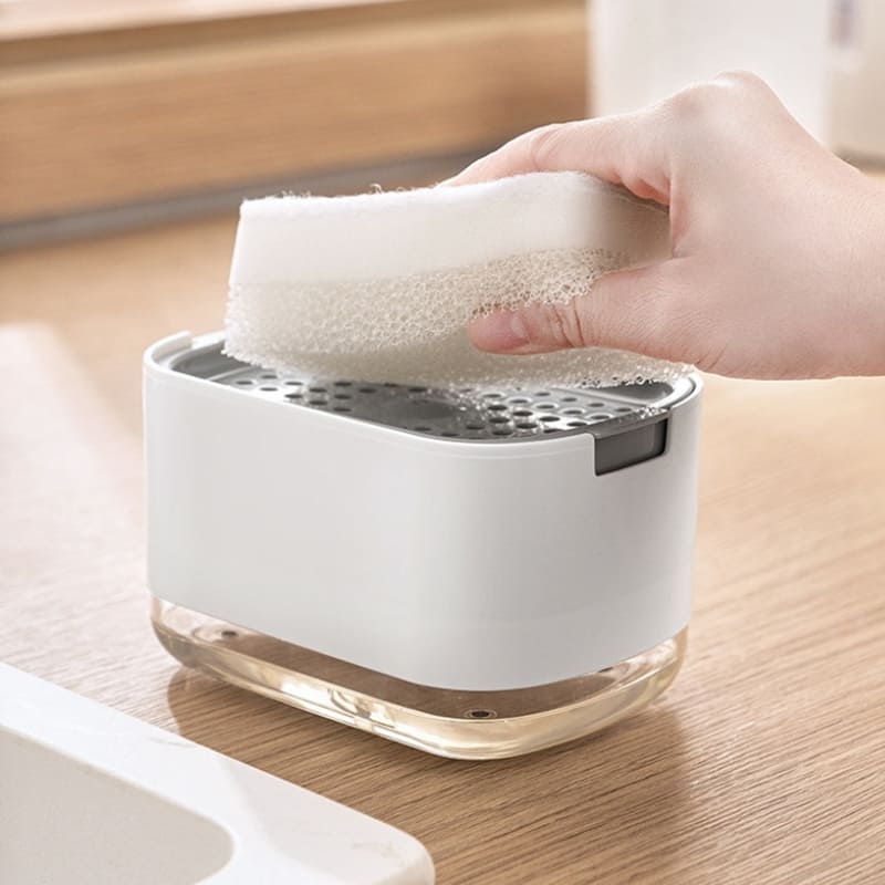Dispenser de Detergente em Plástico com Porta-Esponja - Branco Simples Casa Elège