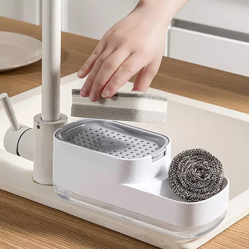Dispenser de Detergente em Plástico com Porta-Esponja - Branco Duplo Casa Elège