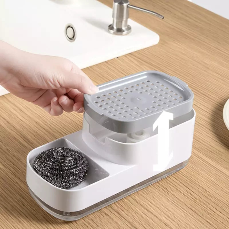 Dispenser de Detergente em Plástico com Porta-Esponja - Casa Elège