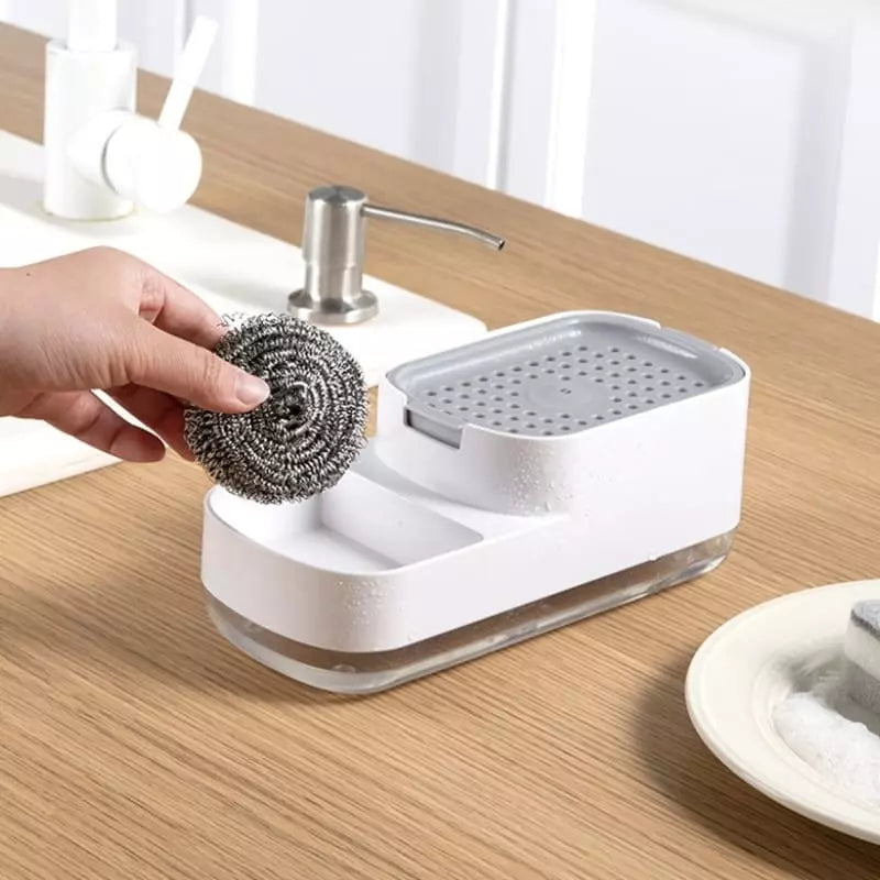 Dispenser de Detergente em Plástico com Porta-Esponja - Casa Elège