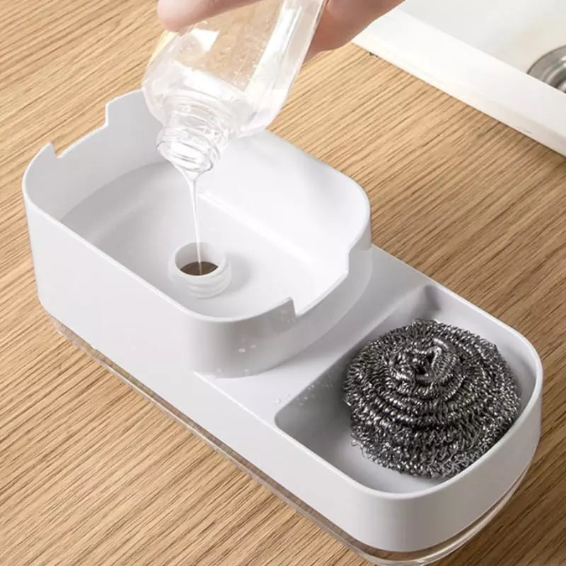 Dispenser de Detergente em Plástico com Porta-Esponja - Casa Elège