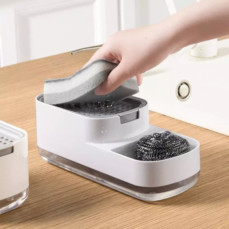 Dispenser de Detergente em Plástico com Porta-Esponja - Casa Elège