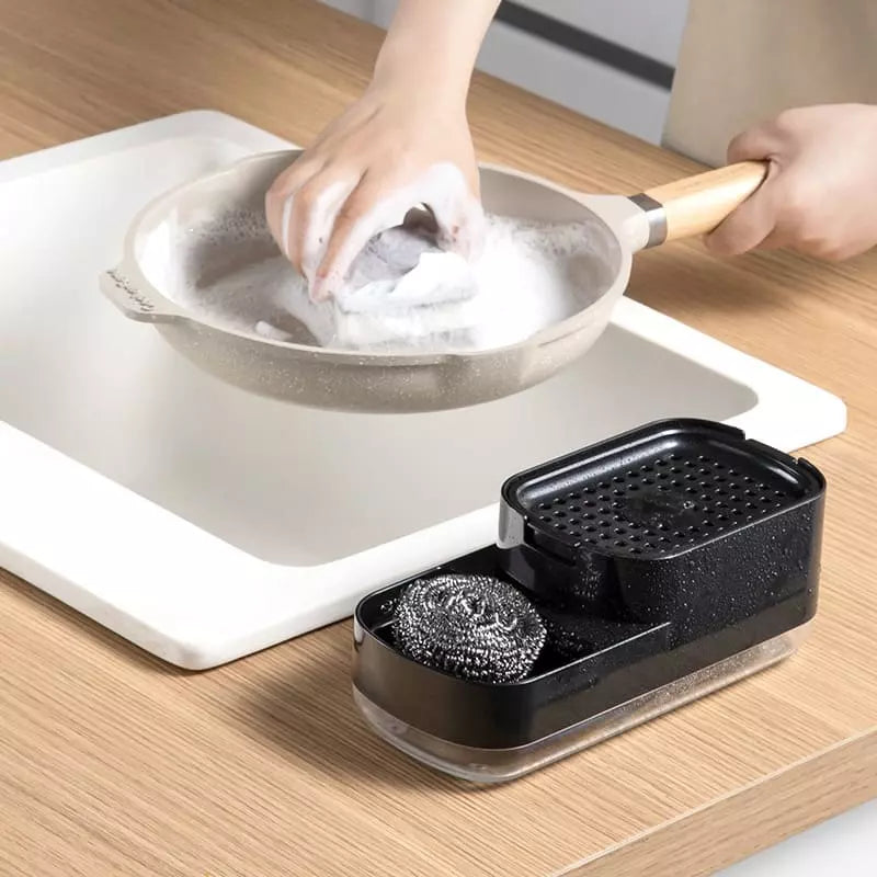Dispenser de Detergente em Plástico com Porta-Esponja - Preto Duplo Casa Elège