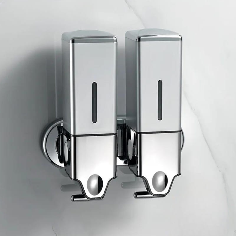 Dispenser de Sabonete Quadrado 500ml Em Acrílico - Prata Duplo Casa Elège