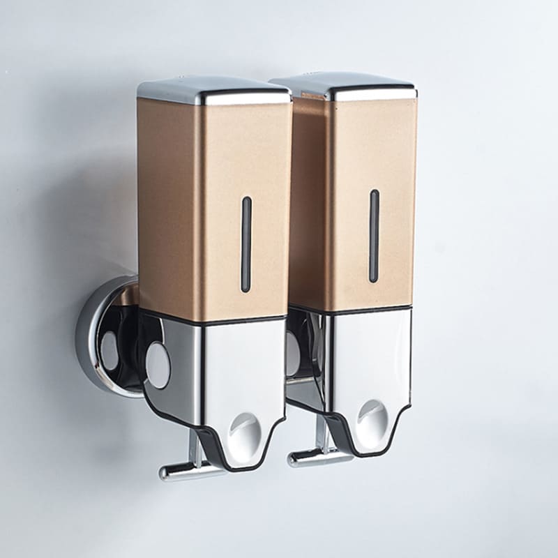 Dispenser de Sabonete Quadrado 500ml Em Acrílico - Dourado Duplo Casa Elège