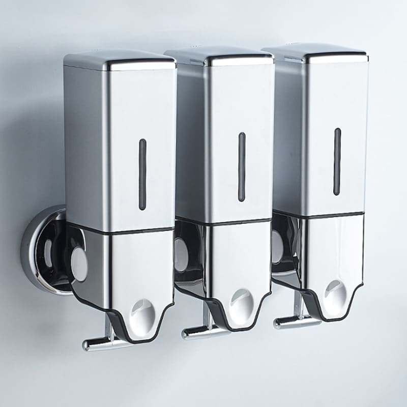 Dispenser de Sabonete Quadrado 500ml Em Acrílico - Prata Triplo Casa Elège