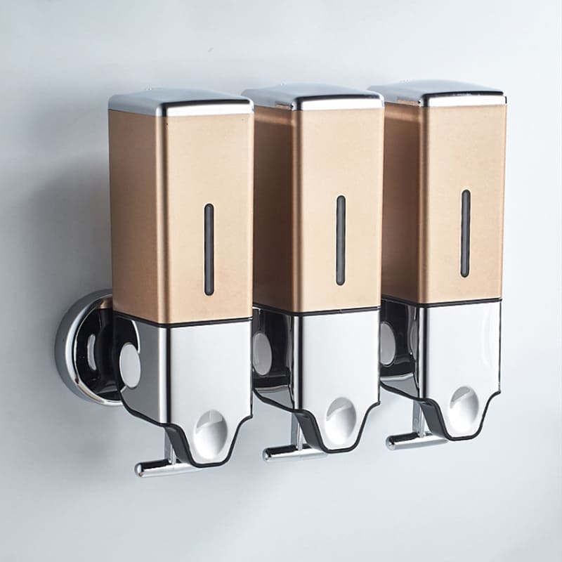 Dispenser de Sabonete Quadrado 500ml Em Acrílico - Dourado Triplo Casa Elège