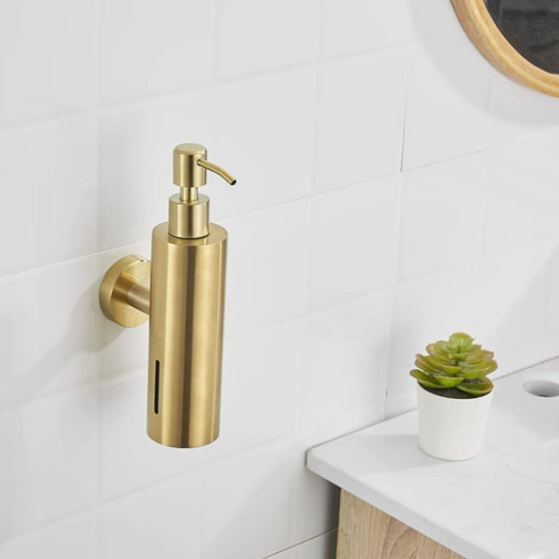 Dispenser de Sabonete Aço Inox Dourado 250ml - Redondo Casa Elège
