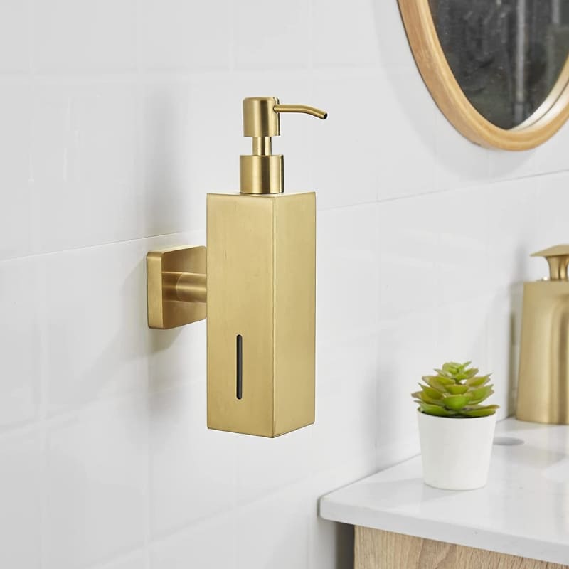 Dispenser de Sabonete Aço Inox Dourado 250ml - Quadrado Casa Elège