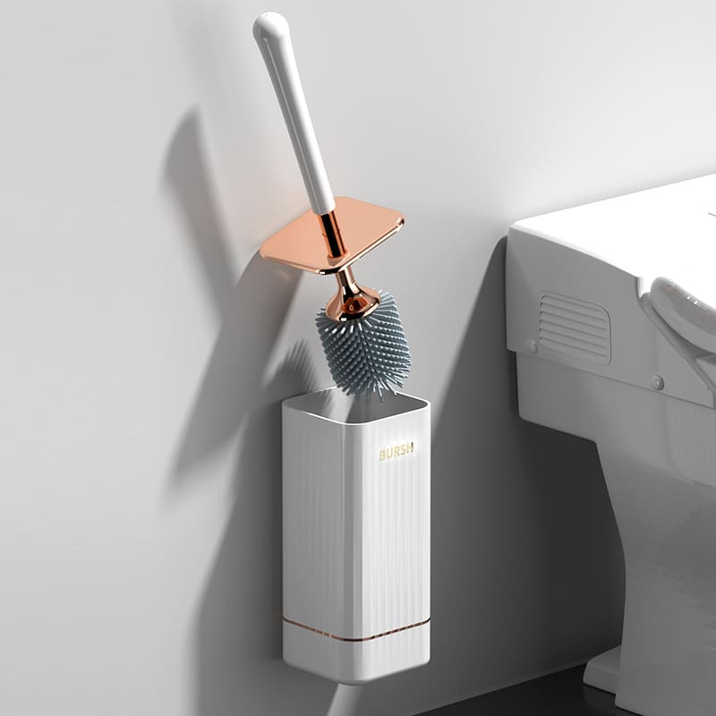 Escova Sanitária em Silicone com Suporte Elegante Compacta - Branco Casa Elège