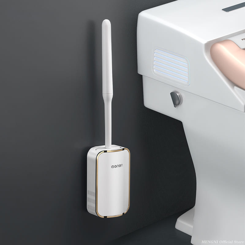 Escova Sanitária em Silicone com Suporte Suspenso Moderno - Branco Dourado Casa Elège