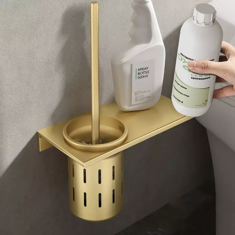 Escova Sanitária Com Suporte Em Alumínio Dourado Sofisticada - Casa Elège