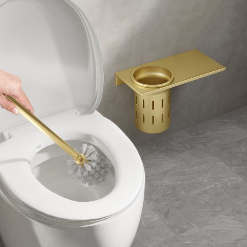 Escova Sanitária Com Suporte Em Alumínio Dourado Sofisticada - Casa Elège