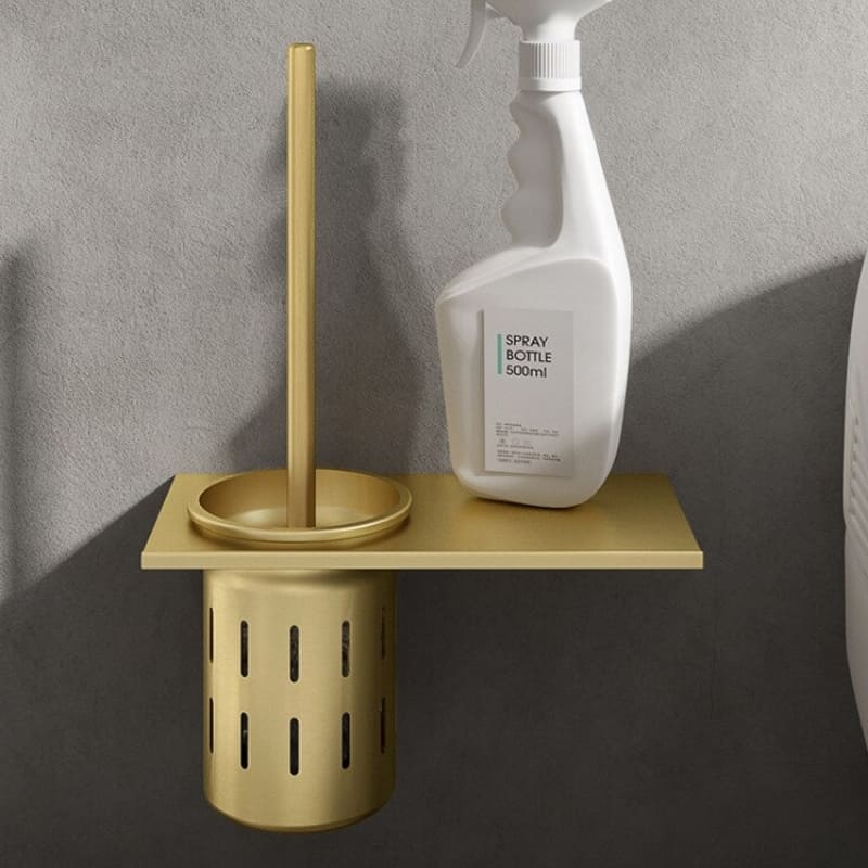 Escova Sanitária Com Suporte Em Alumínio Dourado Sofisticada - Casa Elège