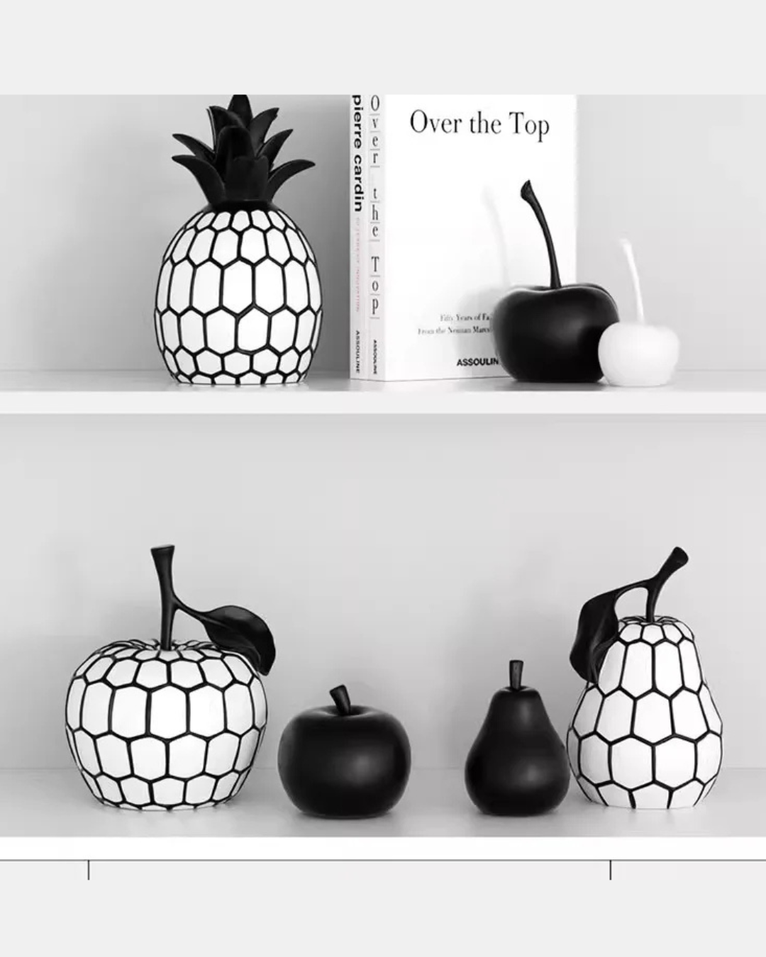 Estátua de Frutas em Resina Preta e Branca Minimalista - Casa Elège