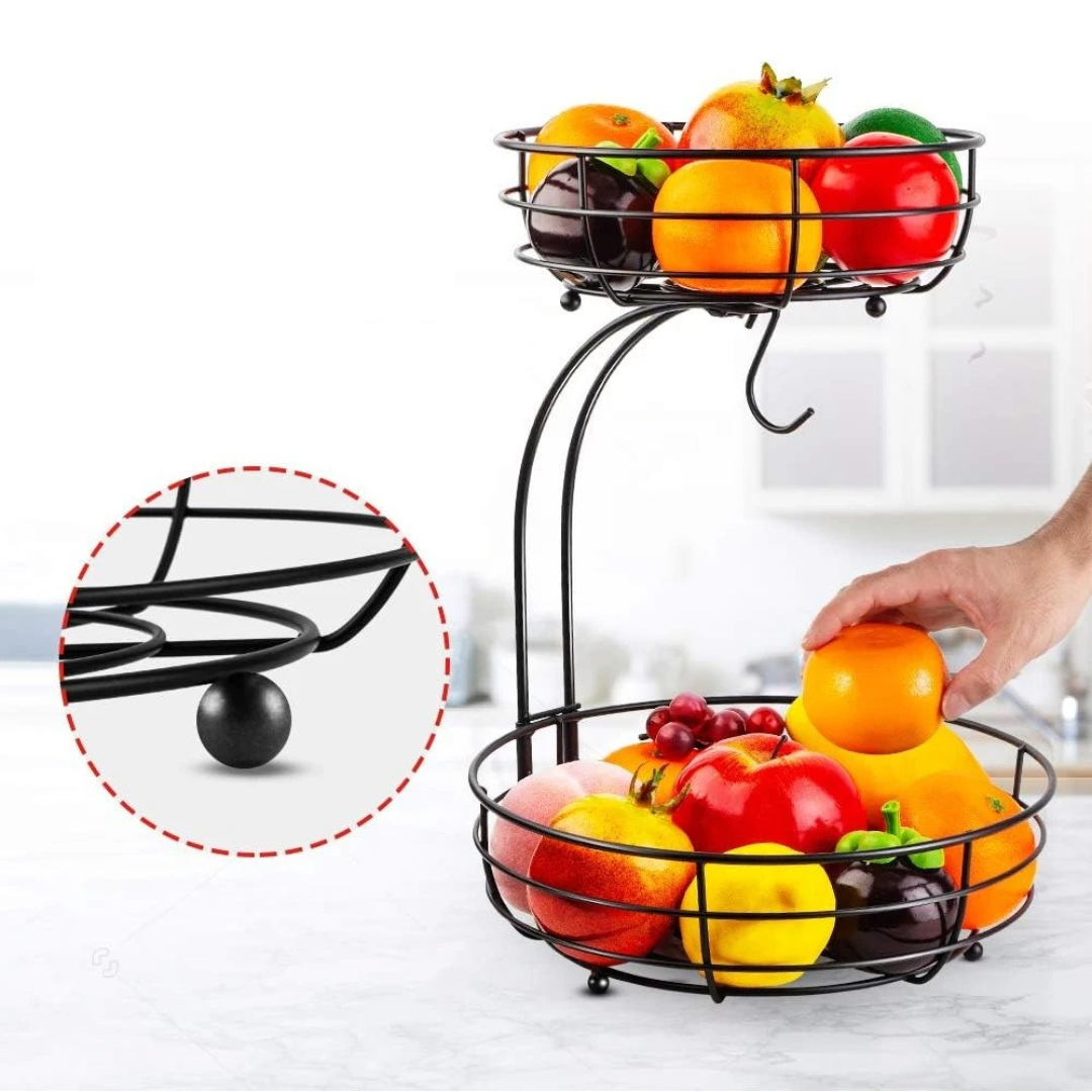 Fruteira De 2 Camadas Em Ferro Com Suporte Para Bananas - Casa Elège
