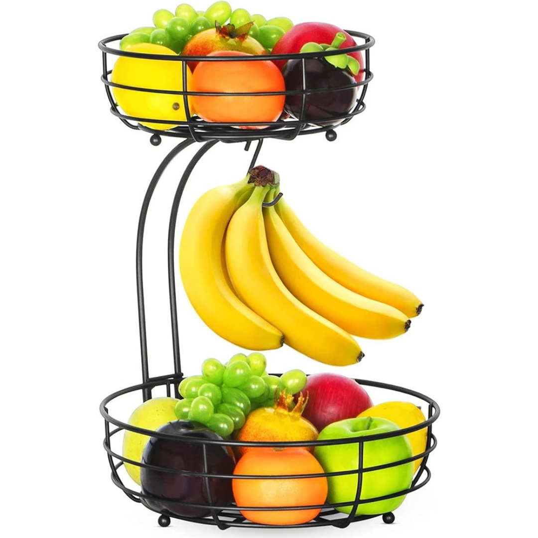 Fruteira De 2 Camadas Em Ferro Com Suporte Para Bananas - Casa Elège