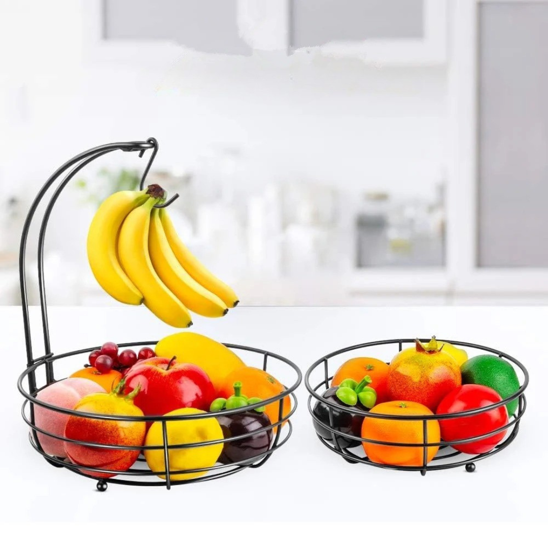 Fruteira De 2 Camadas Em Ferro Com Suporte Para Bananas - Casa Elège