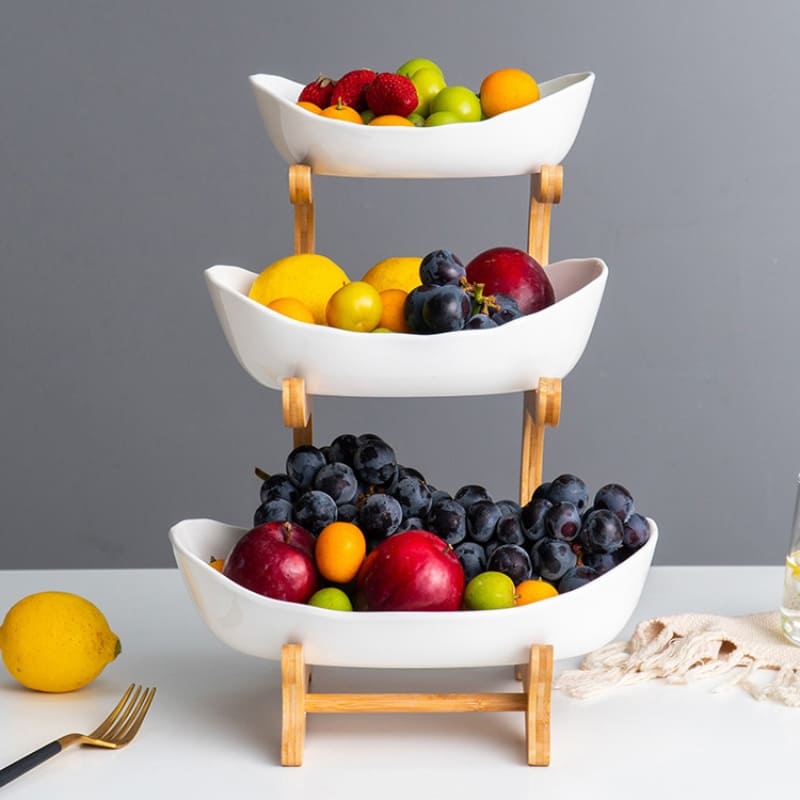 Fruteira de Mesa em Bambu com Cestas Organizadora - Casa Elège