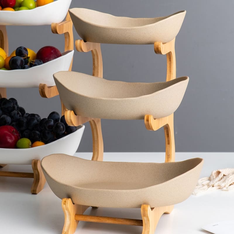 Fruteira de Mesa em Bambu com Cestas Organizadora - Bege (3 camadas) Casa Elège