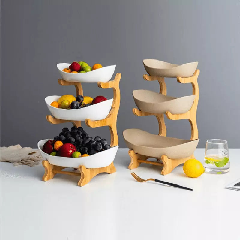 Fruteira de Mesa em Bambu com Cestas Organizadora - Casa Elège