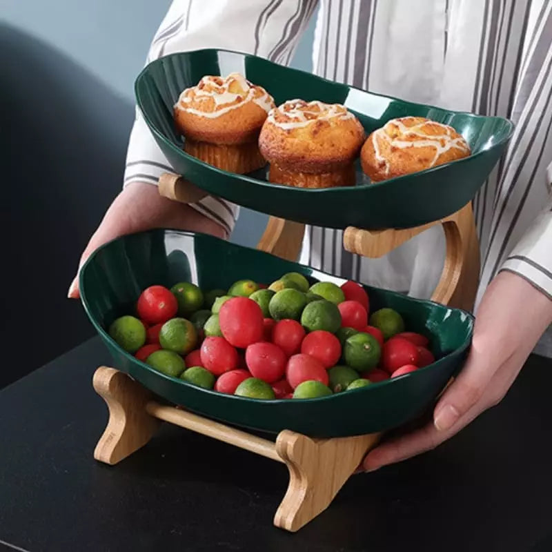 Fruteira de Mesa em Bambu com Cestas Organizadora - Verde (2 camadas) Casa Elège