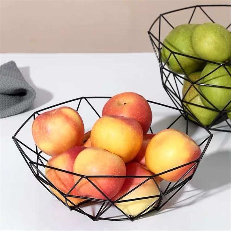 Fruteira Cesta de Mesa em Metal Durável e Sofisticada - Trançado Preto Casa Elège