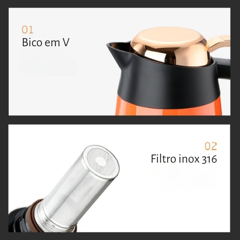 Garrafa Térmica de Inox 1,6L com Separador de Chá - Casa Elège