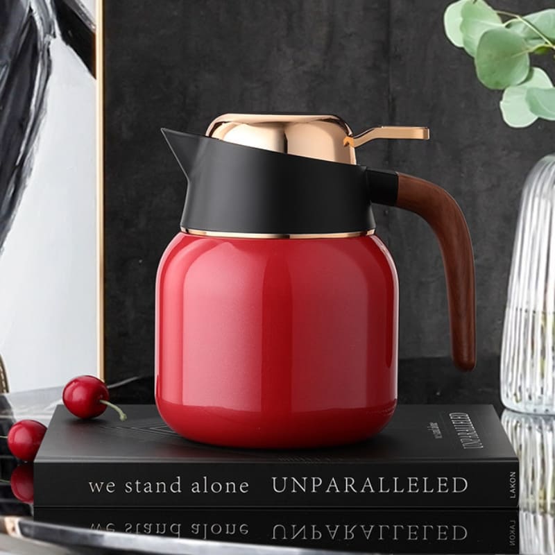 Garrafa Térmica de Inox 1L com Revestimento Cerâmico - Vermelho Casa Elège