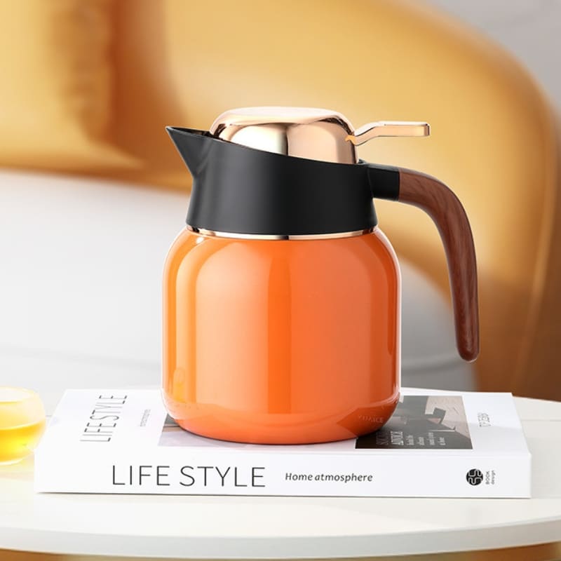 Garrafa Térmica de Inox 1L com Revestimento Cerâmico - Laranja Casa Elège