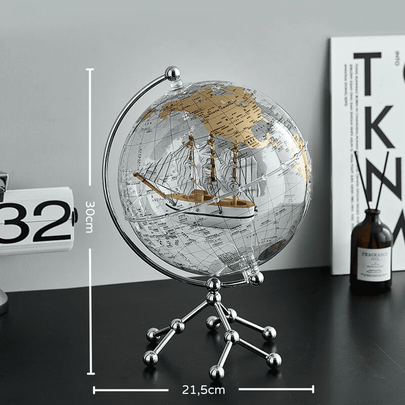 Globo Terrestre Transparente Com Base Metálica - Dourado Casa Elège
