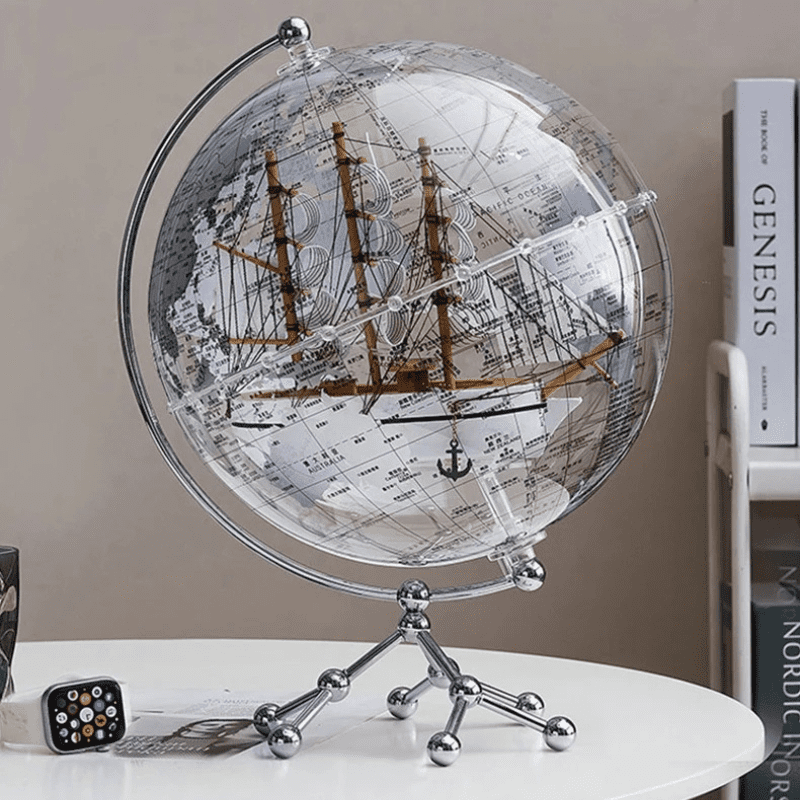 Globo Terrestre Transparente Com Base Metálica - Casa Elège