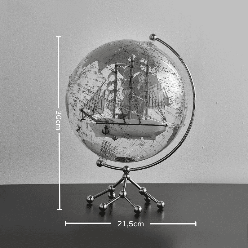 Globo Terrestre Transparente Com Base Metálica - Prata Casa Elège