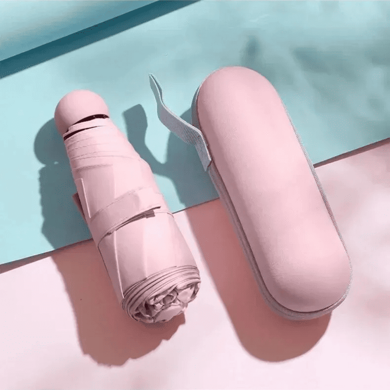 Mini Guarda-Chuva com Estojo Compacto e Proteção UV - Rosa Casa Elège