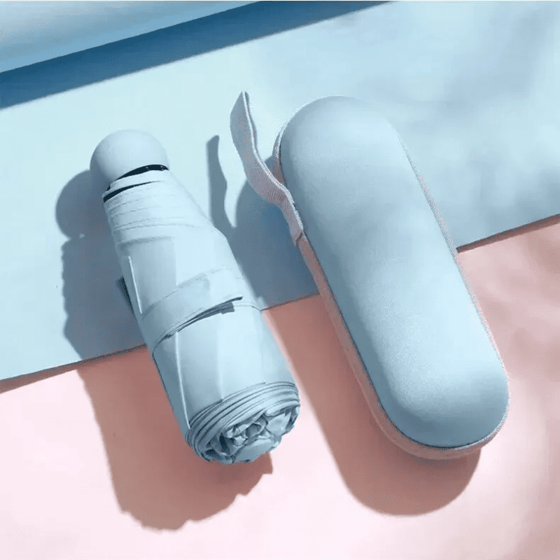 Mini Guarda-Chuva com Estojo Compacto e Proteção UV - Azul Claro Casa Elège