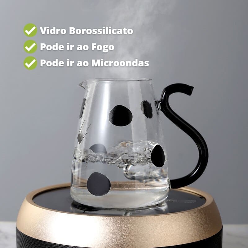 Jarra de Vidro Borossilicato com Copo Formato Vaquinha - Casa Elège