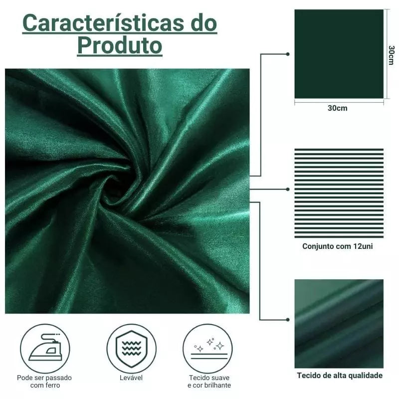 Jogo de Guardanapos de Cetim 12 Peças 30cm Colorido - Casa Elège