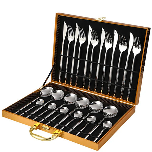 Jogo De Talheres Em Aço Inox 24 Peças Premium Com Estojo - Prata + Maleta Casa Elège