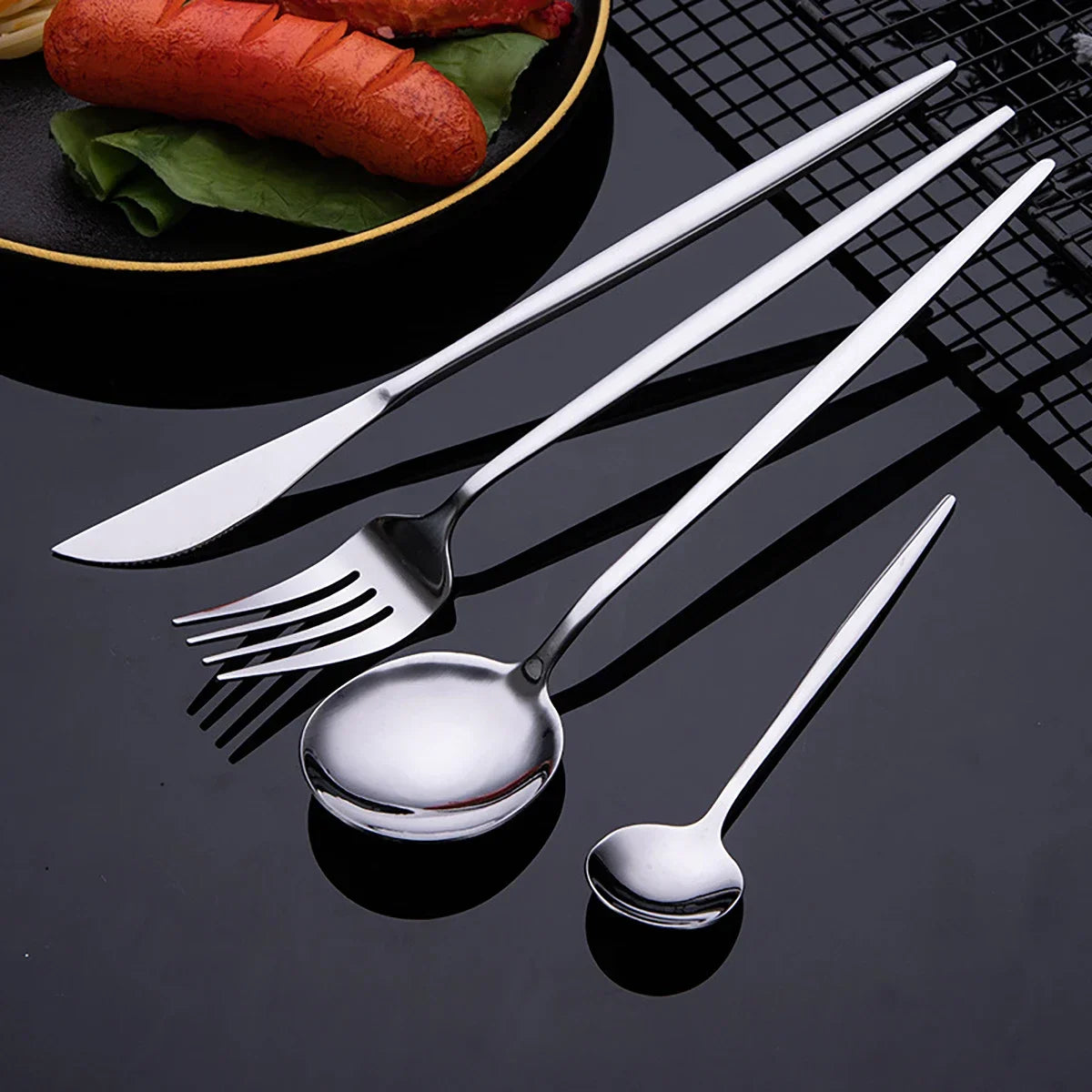 Jogo De Talheres Em Aço Inox 24 Peças Premium Com Estojo - Prata Casa Elège
