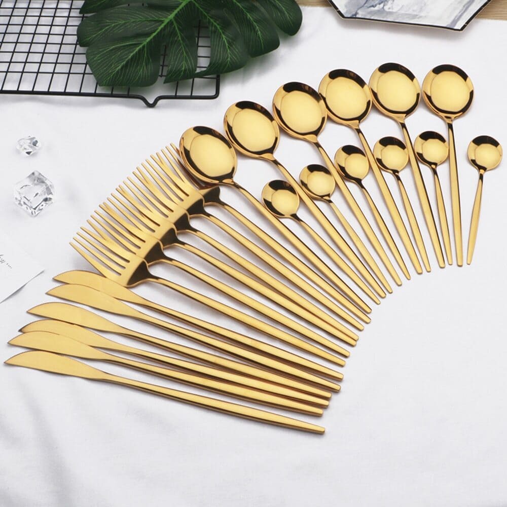 Jogo De Talheres Em Aço Inox 24 Peças Premium Com Estojo - Dourado Casa Elège