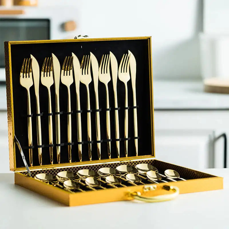 Jogo De Talheres Em Aço Inox 24 Peças Premium Com Estojo - Casa Elège