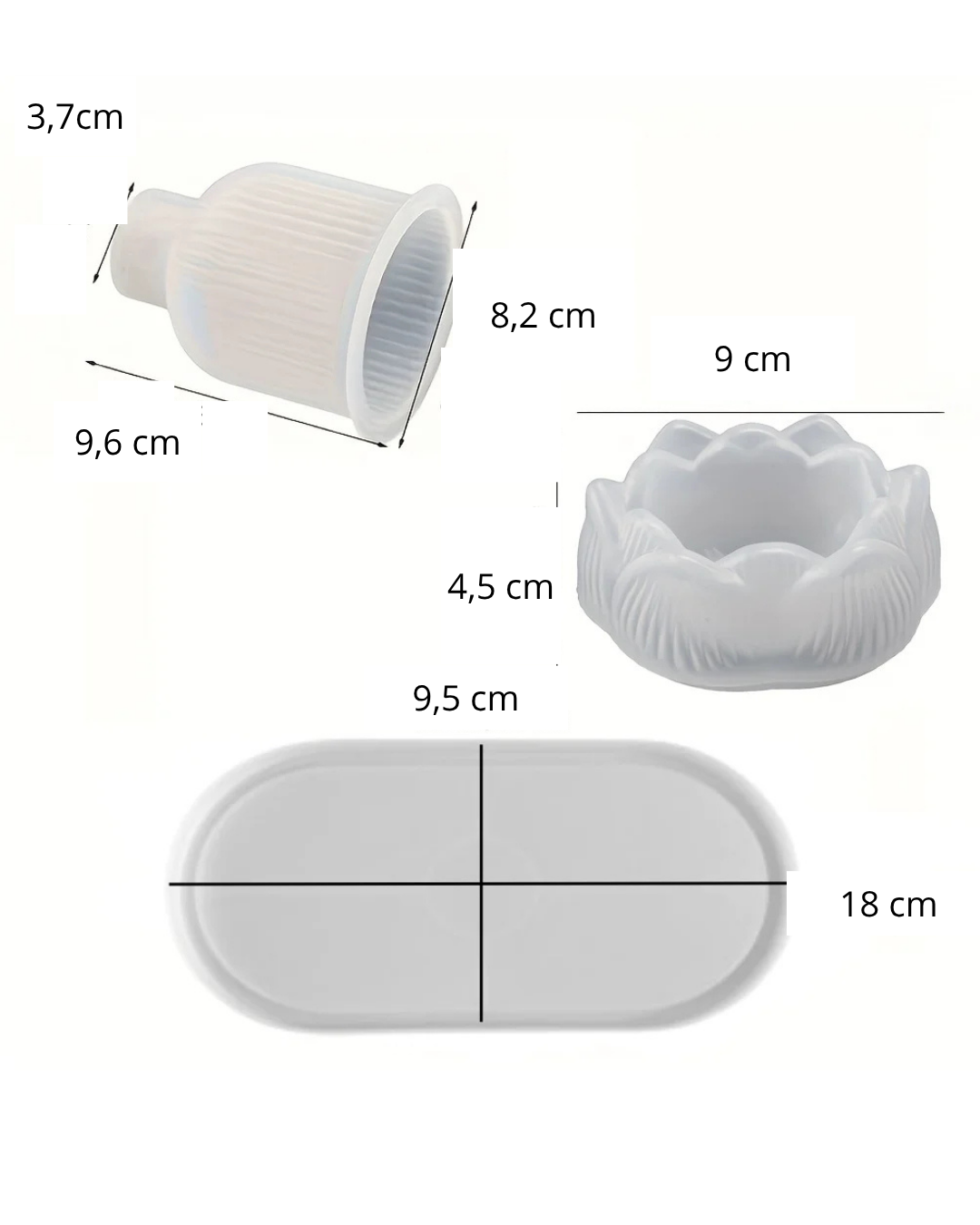Kit 3 Moldes de Silicone para Vaso, Bandeja e Porta-Copos - 3pcs Silicone Casa Elège