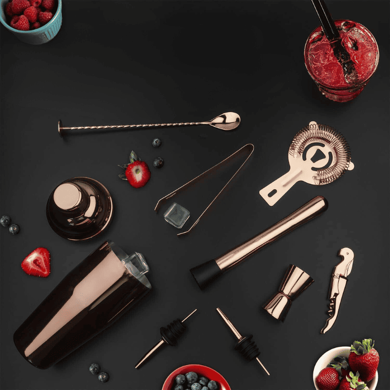 Kit Coqueteleira Em Aço Inox Com Suporte De Madeira - Casa Elège