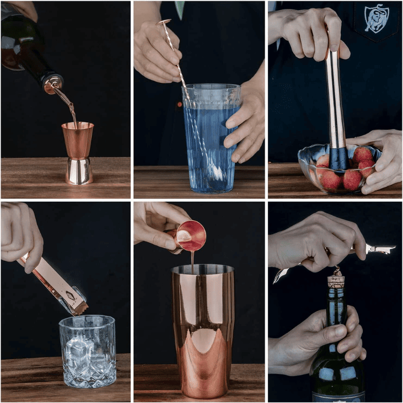 Kit Coqueteleira Em Aço Inox Com Suporte De Madeira - Casa Elège